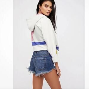 Free People We The Free Soft & Relaxed Cut Off Shorts Raw Hem Medium Wash Denim